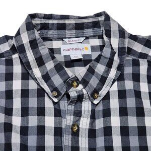Carhartt Mens Relaxed Fit Black &‎ Gray Plaid Button-Up Shirt 2XL Cotton